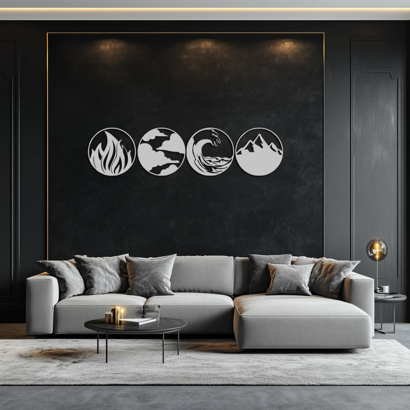 Four Elements Metal Wall Art - Fire, Air, Water, Earth Symbol Set - KAF156 by Enova Art