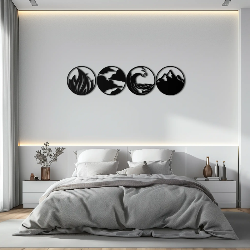 Four Elements Metal Wall Art - Fire, Air, Water, Earth Symbol Set - KAF156 by Enova Art