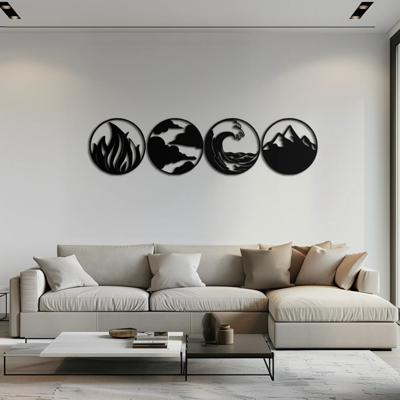 Four Elements Metal Wall Art - Fire, Air, Water, Earth Symbol Set - KAF156 by Enova Art