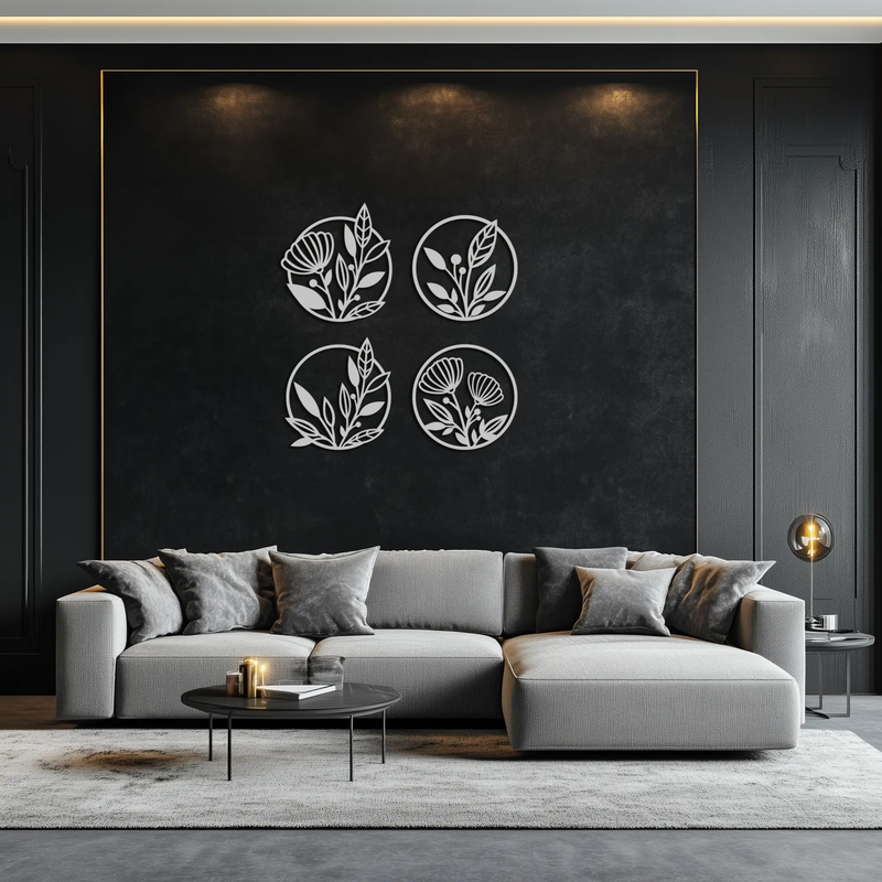 Floral Botanical Metal Wall Art - Nature-Inspired Circle Wall Decor - KAF160 by Enova Art