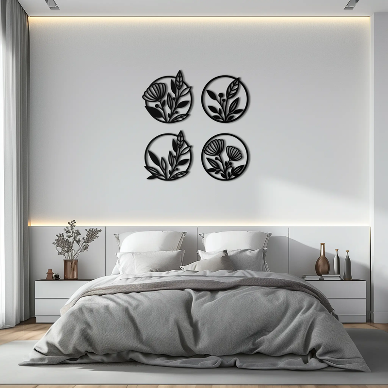 Floral Botanical Metal Wall Art - Nature-Inspired Circle Wall Decor - KAF160 by Enova Art