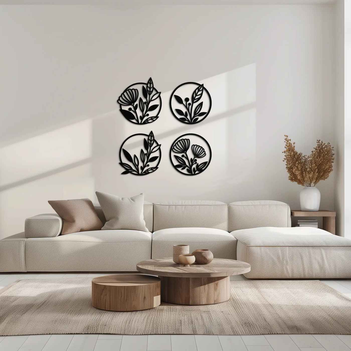 Floral Botanical Metal Wall Art - Nature-Inspired Circle Wall Decor - KAF160 by Enova Art