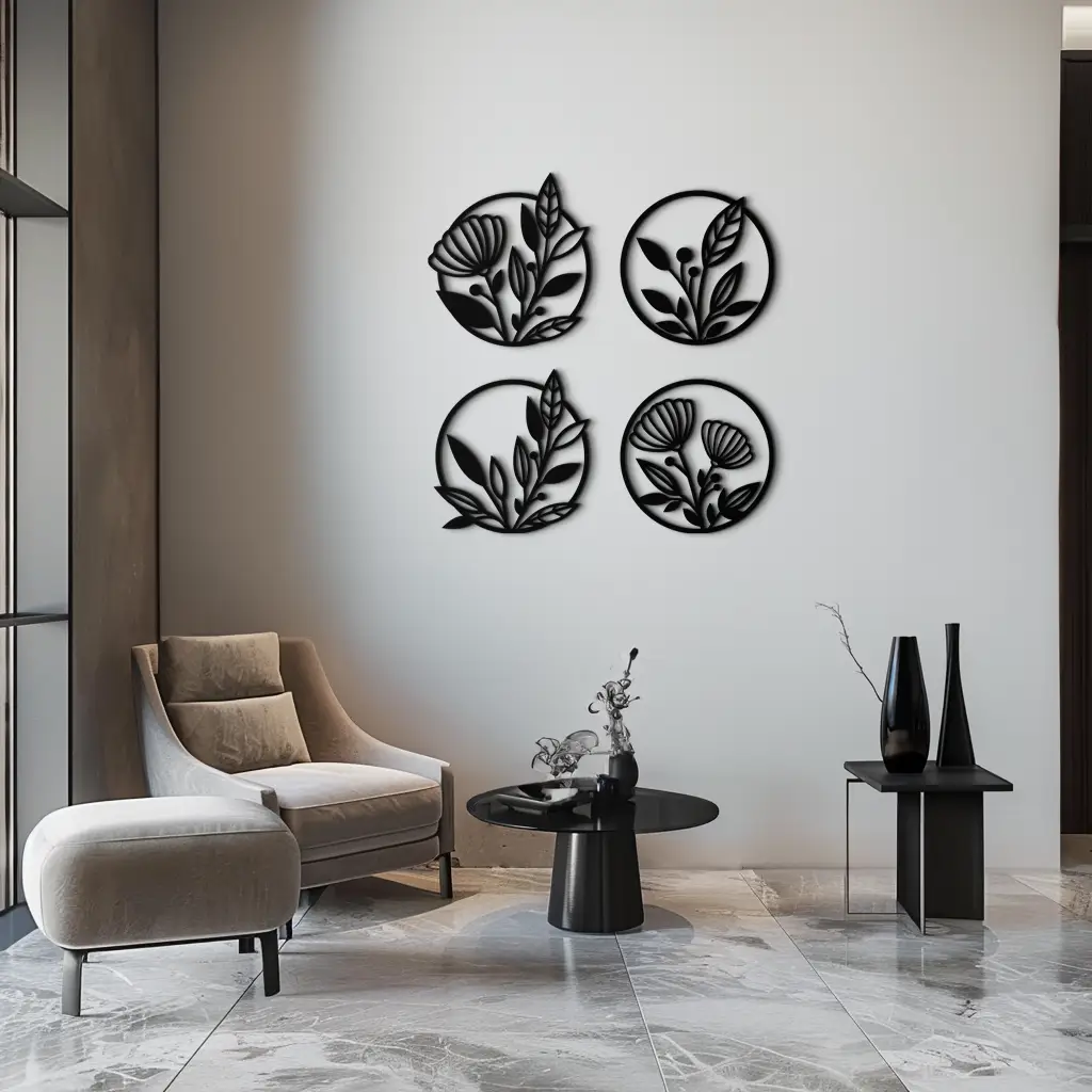 Floral Botanical Metal Wall Art - Nature-Inspired Circle Wall Decor - KAF160 by Enova Art