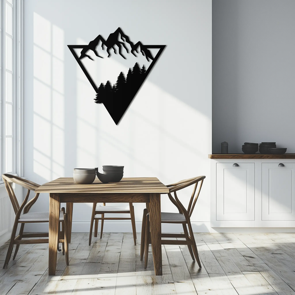 Mountain Forest Metal Wall Art - Geometric Nature Decor- KAF161