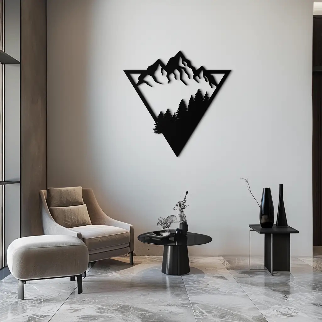 Mountain Forest Metal Wall Art - Geometric Nature Decor- KAF161 by Enova Art