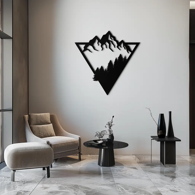 Mountain Forest Metal Wall Art - Geometric Nature Decor- KAF161 by Enova Art