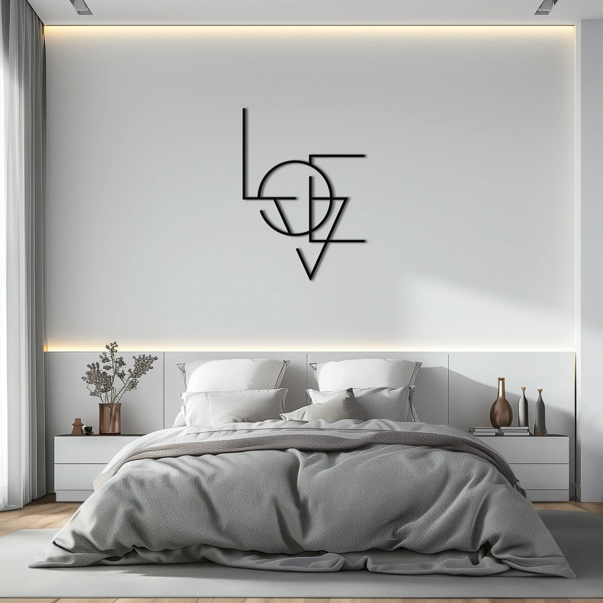 Geometric LOVE Metal Wall Art - Modern Minimalist Wall Decor- KAF162 by Enova Art