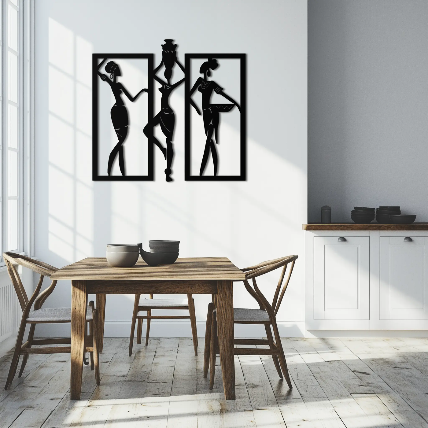 African Women Metal Wall Art - Elegant Tribal Wall Decor- KAF163 by Enova Art