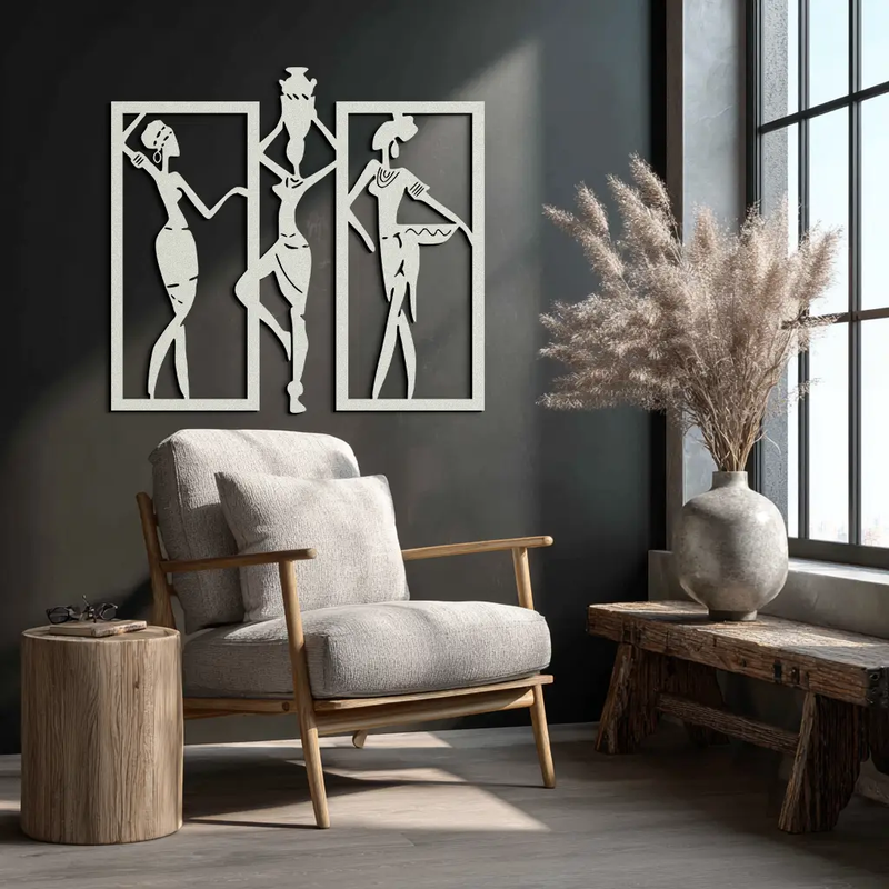 African Women Metal Wall Art - Elegant Tribal Wall Decor- KAF163 by Enova Art