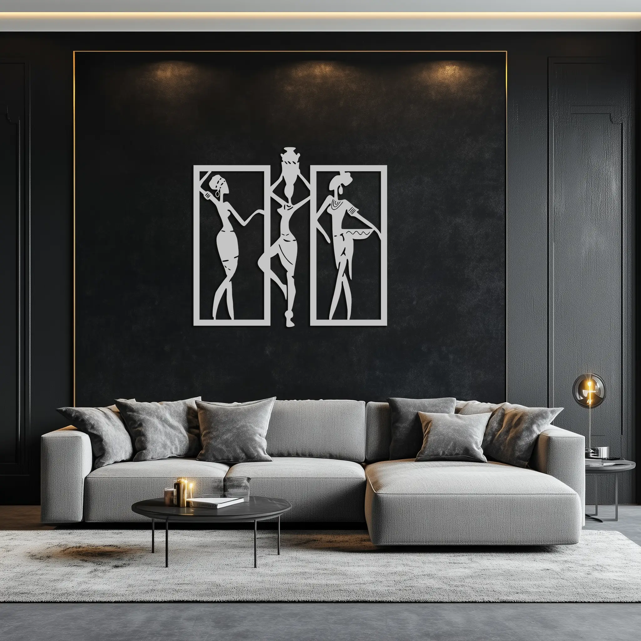 African Women Metal Wall Art - Elegant Tribal Wall Decor- KAF163 by Enova Art