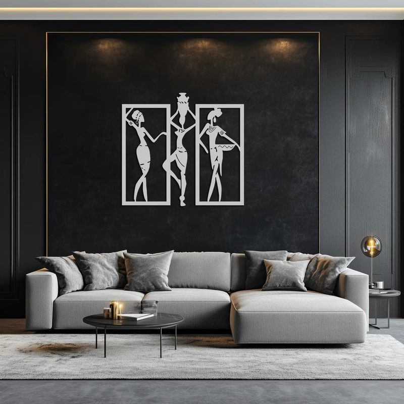 African Women Metal Wall Art - Elegant Tribal Wall Decor- KAF163 by Enova Art