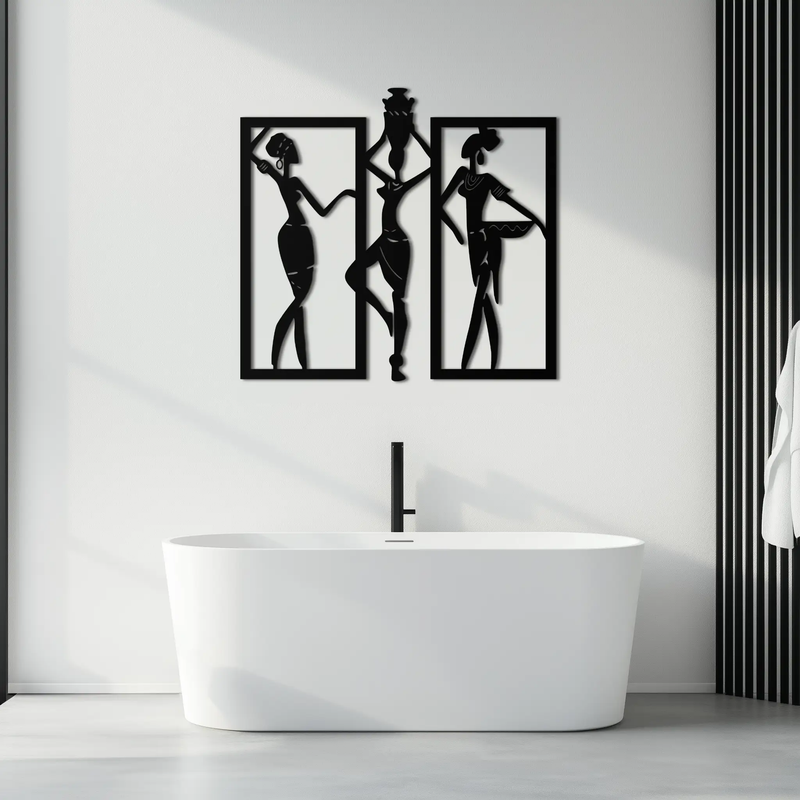 African Women Metal Wall Art - Elegant Tribal Wall Decor- KAF163 by Enova Art