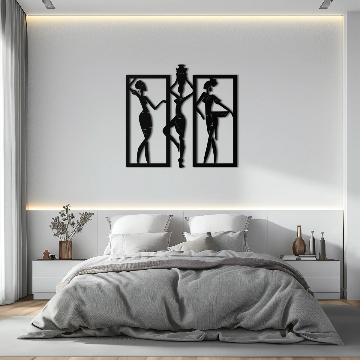 African Women Metal Wall Art - Elegant Tribal Wall Decor- KAF163 by Enova Art