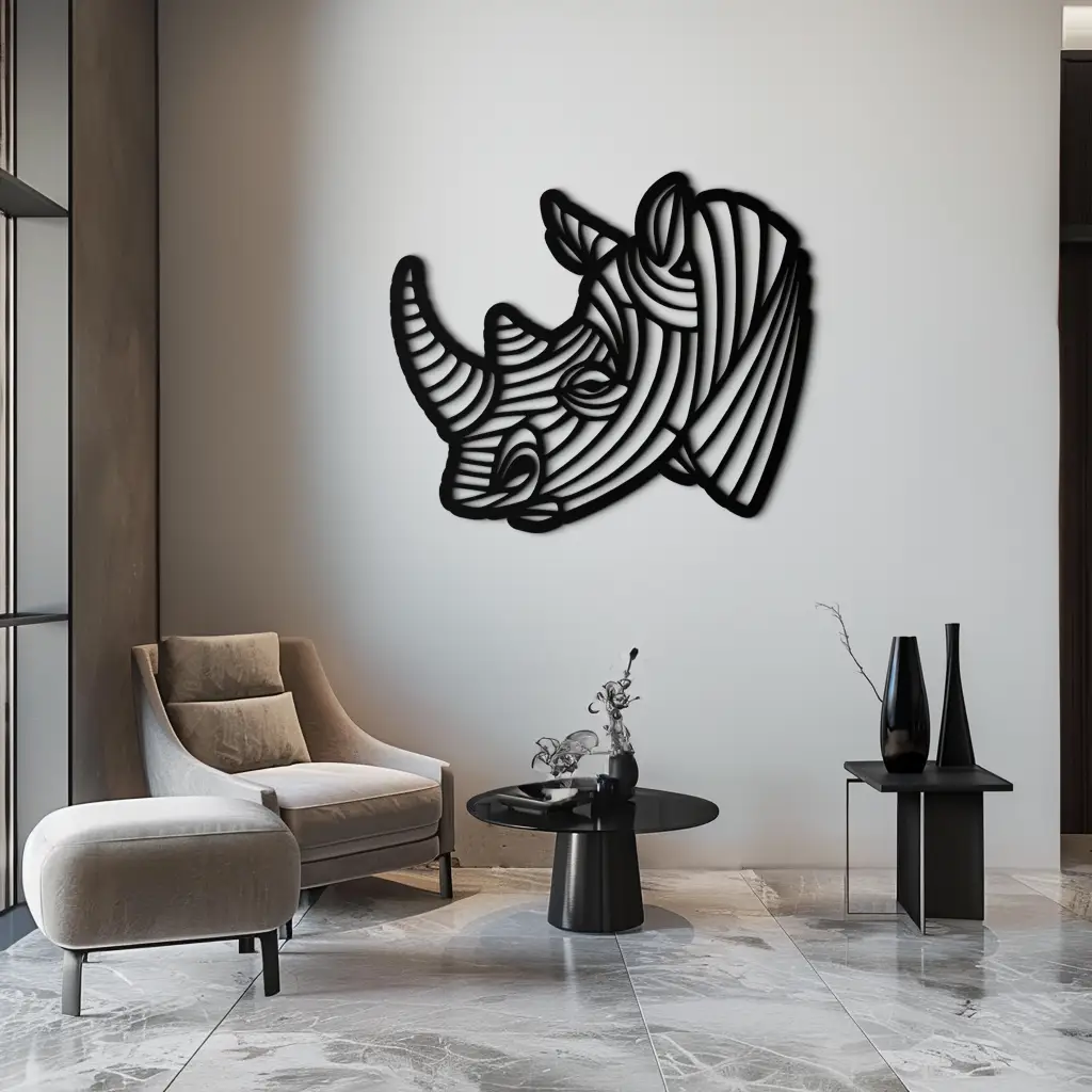 Geometric Rhino Metal Wall Art - Modern Wildlife Decor- KAF164 by Enova Art