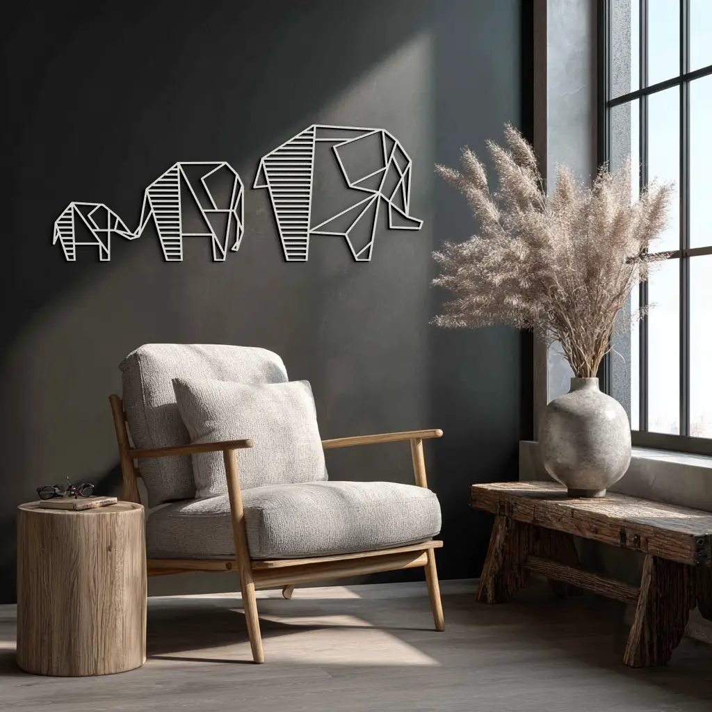 Geometric Elephant Family Metal Wall Art - Modern Minimalist Decor- KAF166 by Enova Art