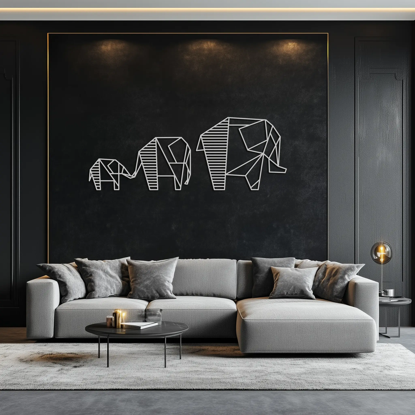 Geometric Elephant Family Metal Wall Art - Modern Minimalist Decor- KAF166 by Enova Art