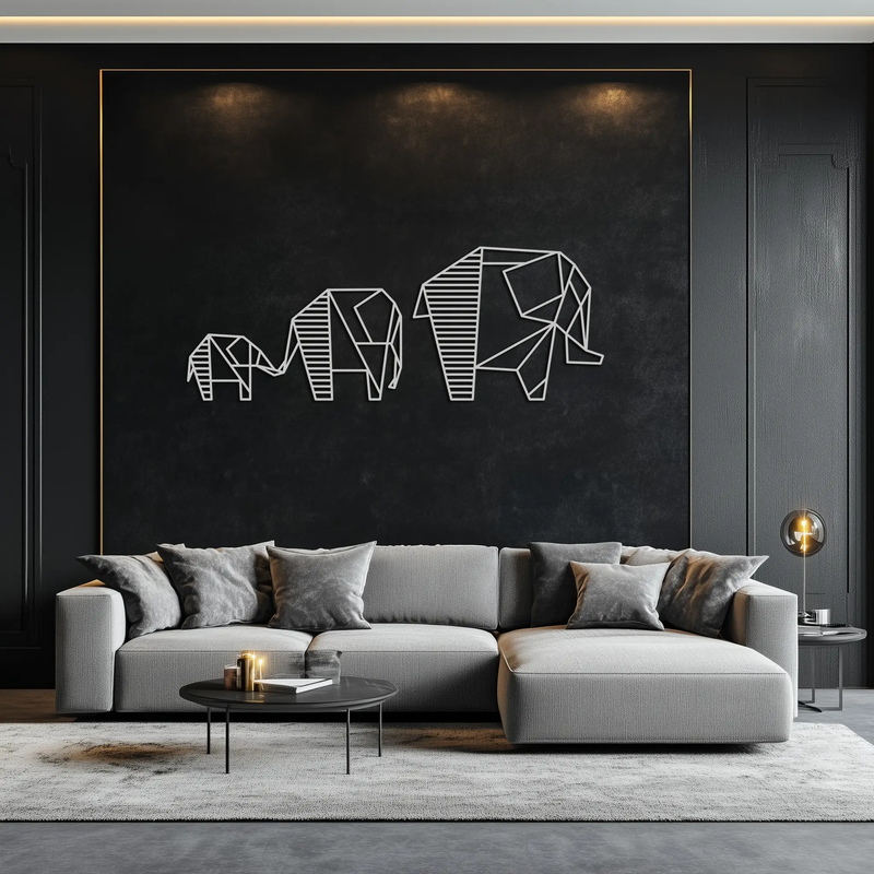 Geometric Elephant Family Metal Wall Art - Modern Minimalist Decor- KAF166 by Enova Art