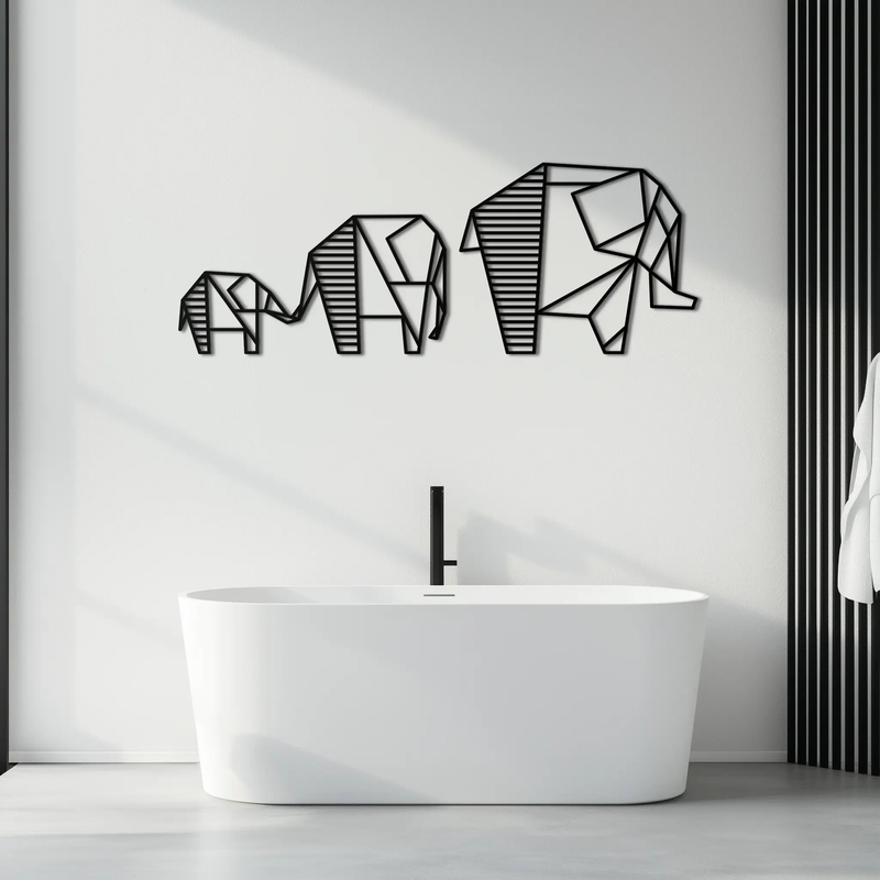Geometric Elephant Family Metal Wall Art - Modern Minimalist Decor- KAF166 by Enova Art