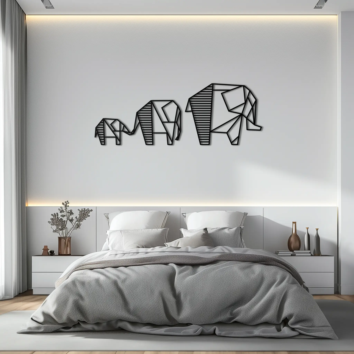 Geometric Elephant Family Metal Wall Art - Modern Minimalist Decor- KAF166 by Enova Art