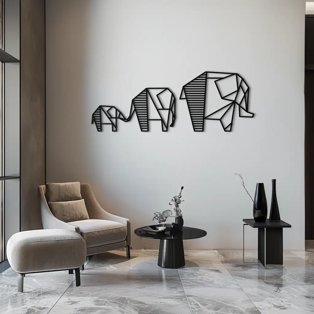 Geometric Elephant Family Metal Wall Art - Modern Minimalist Decor- KAF166 by Enova Art