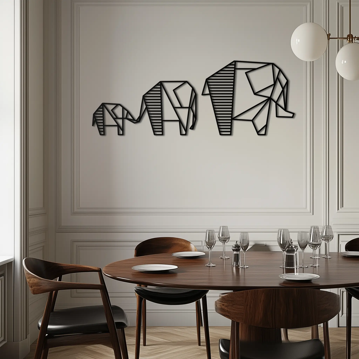 Geometric Elephant Family Metal Wall Art - Modern Minimalist Decor- KAF166 by Enova Art