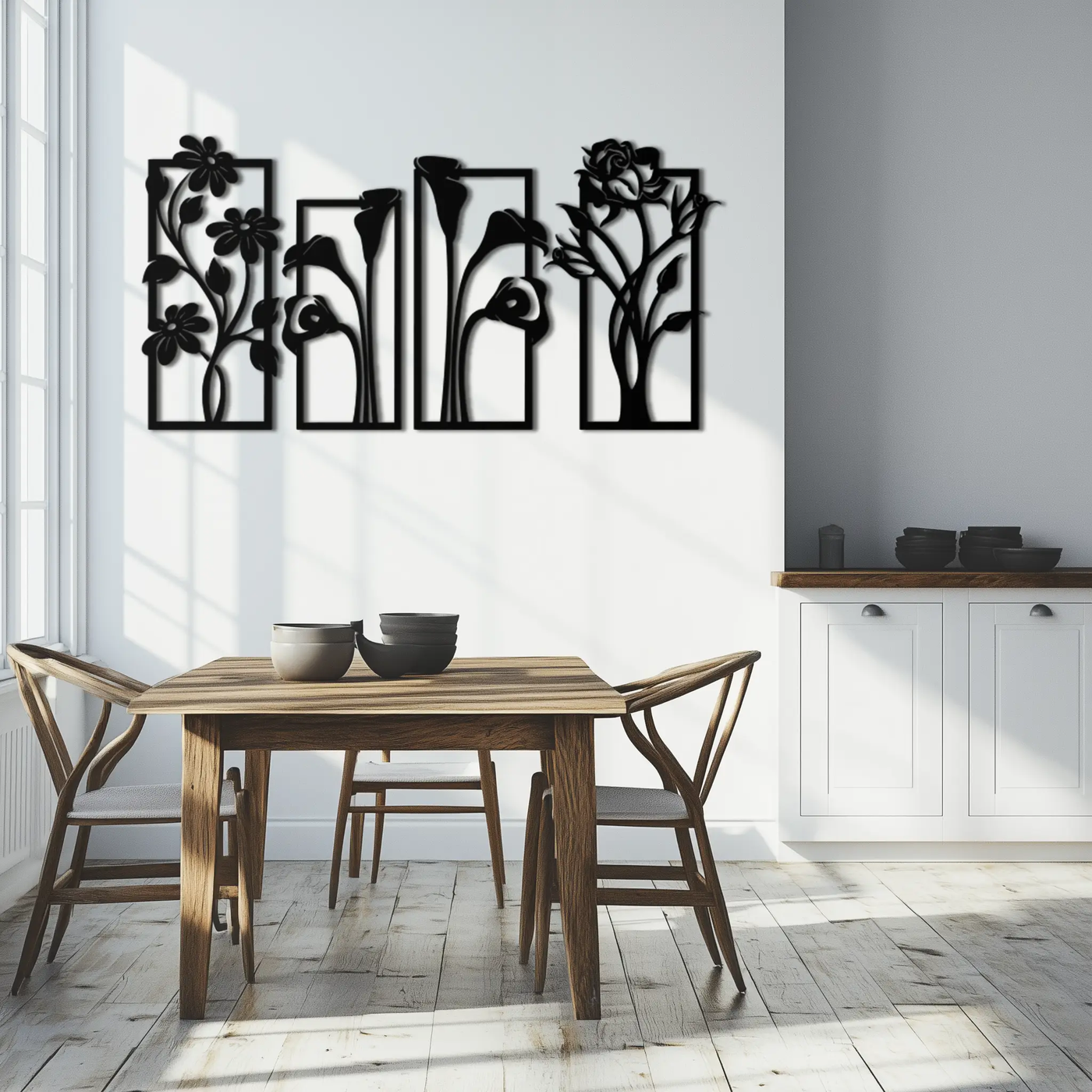Floral Metal Wall Art - Elegant Botanical Panel Set- KAF167 by Enova Art