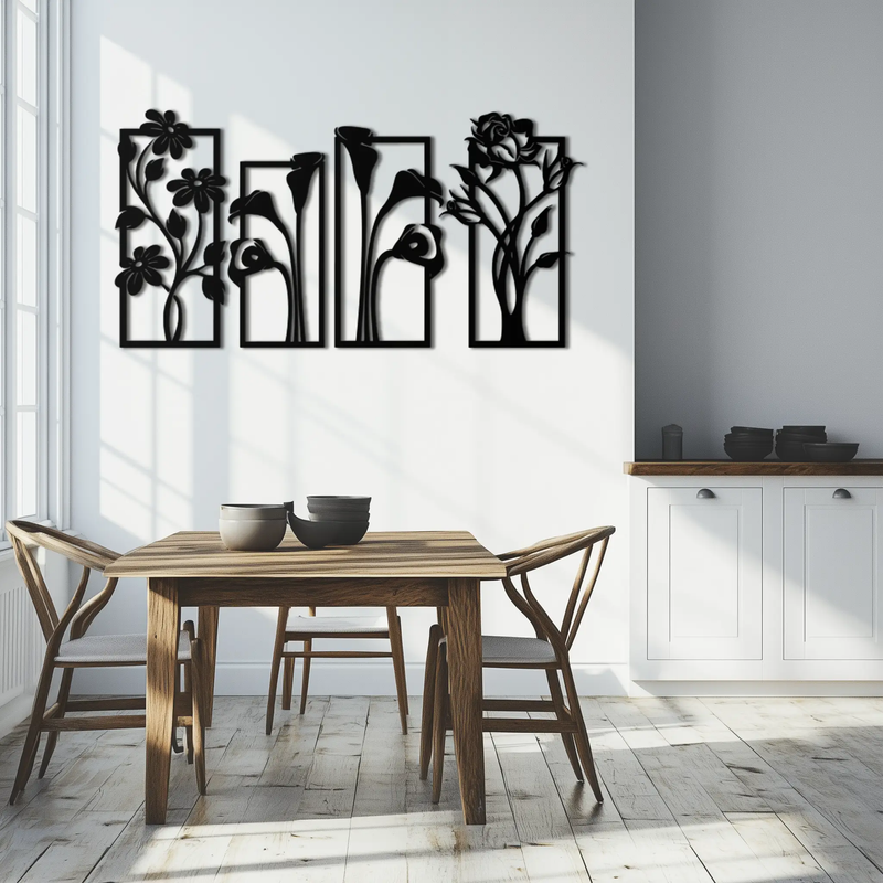 Floral Metal Wall Art - Elegant Botanical Panel Set- KAF167 by Enova Art