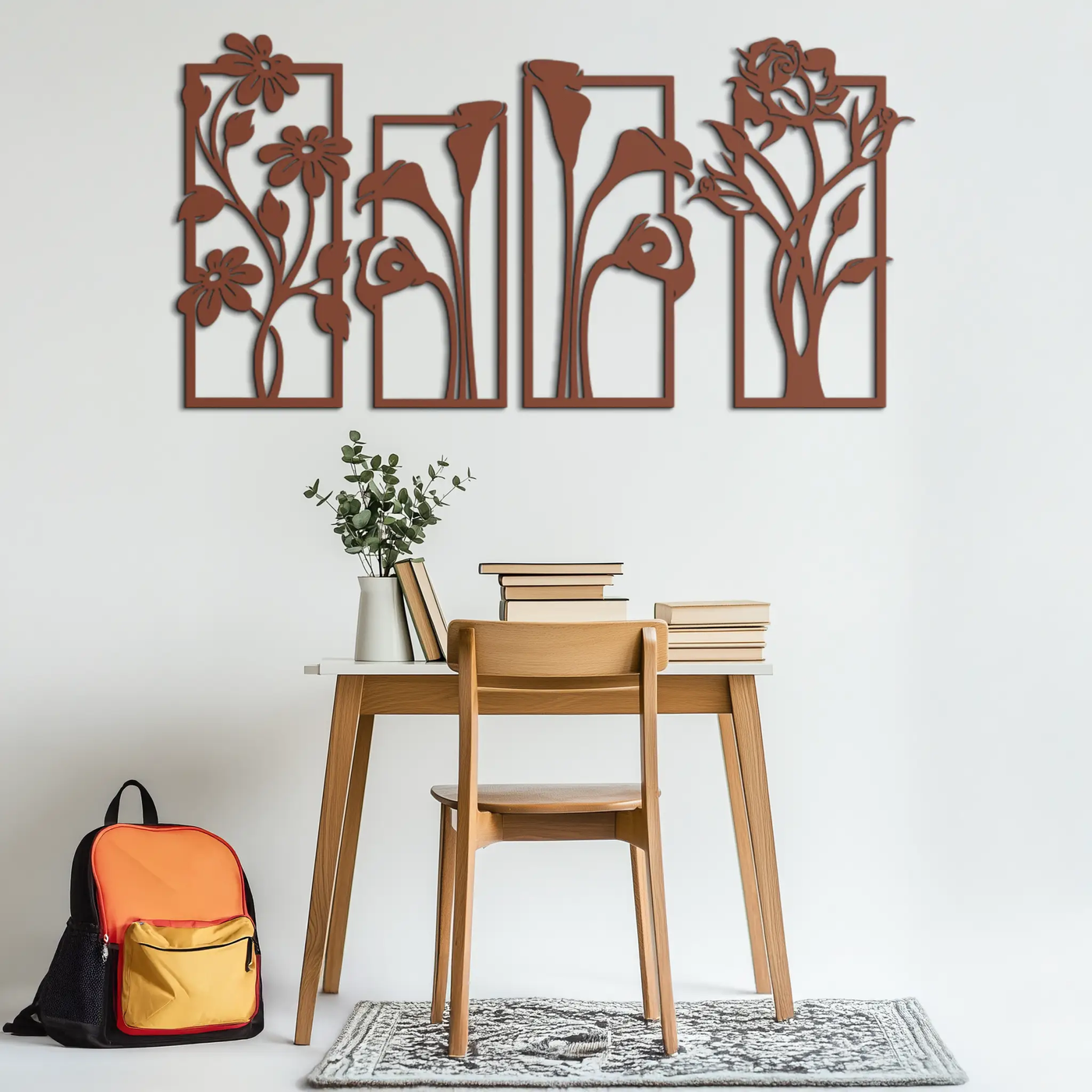 Floral Metal Wall Art - Elegant Botanical Panel Set- KAF167 by Enova Art