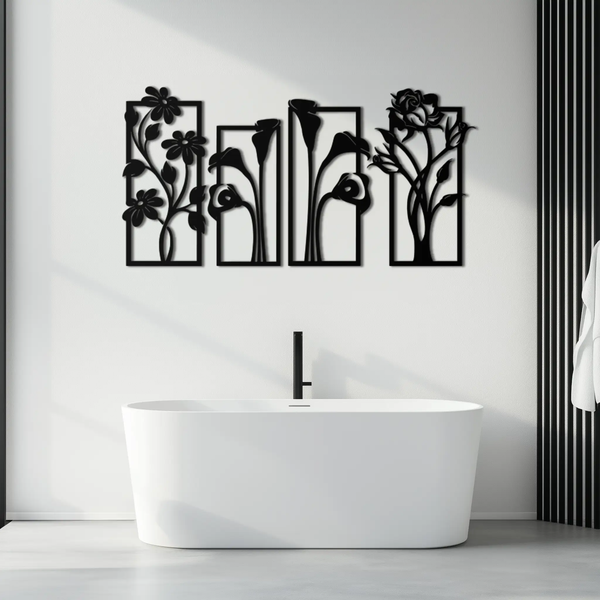 Floral Metal Wall Art - Elegant Botanical Panel Set- KAF167