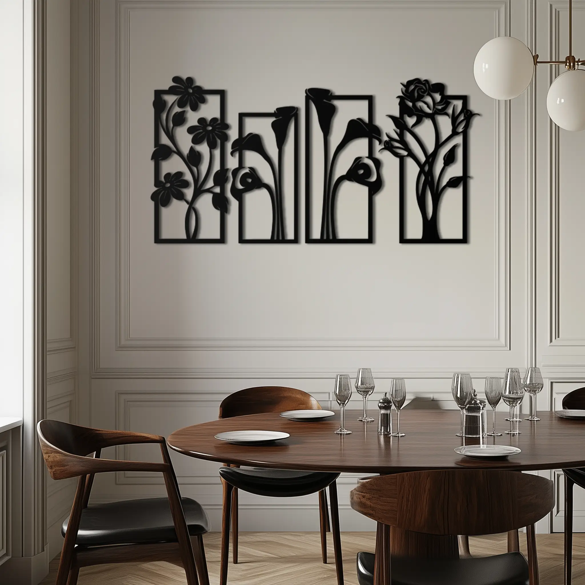 Floral Metal Wall Art - Elegant Botanical Panel Set- KAF167 by Enova Art