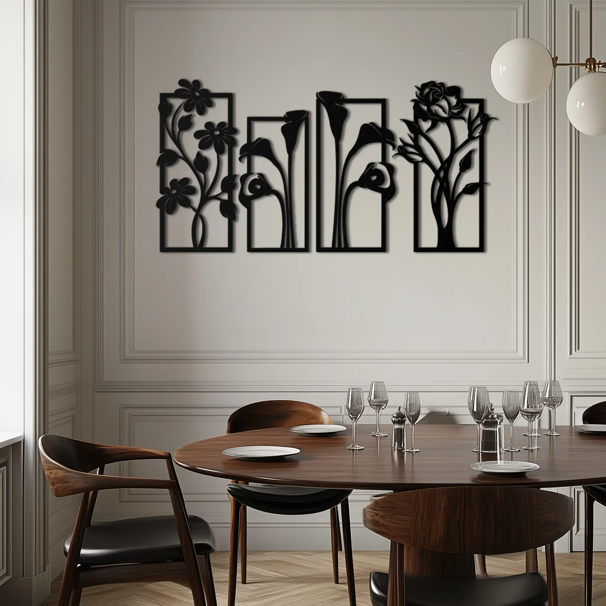 Floral Metal Wall Art - Elegant Botanical Panel Set- KAF167 by Enova Art