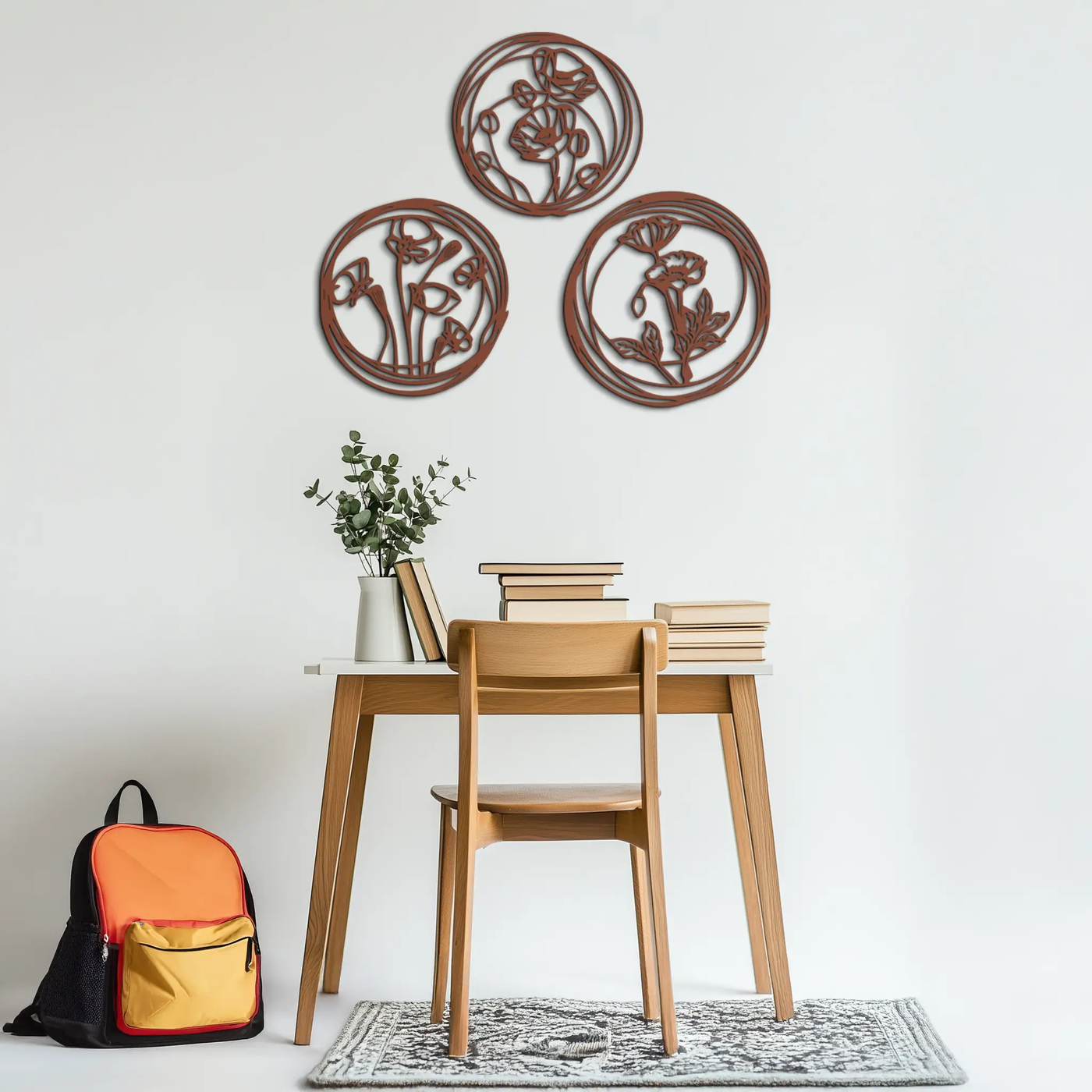 Floral Trio Metal Wall Art - Modern Botanical Circle Wall Decor- KAF168 by Enova Art