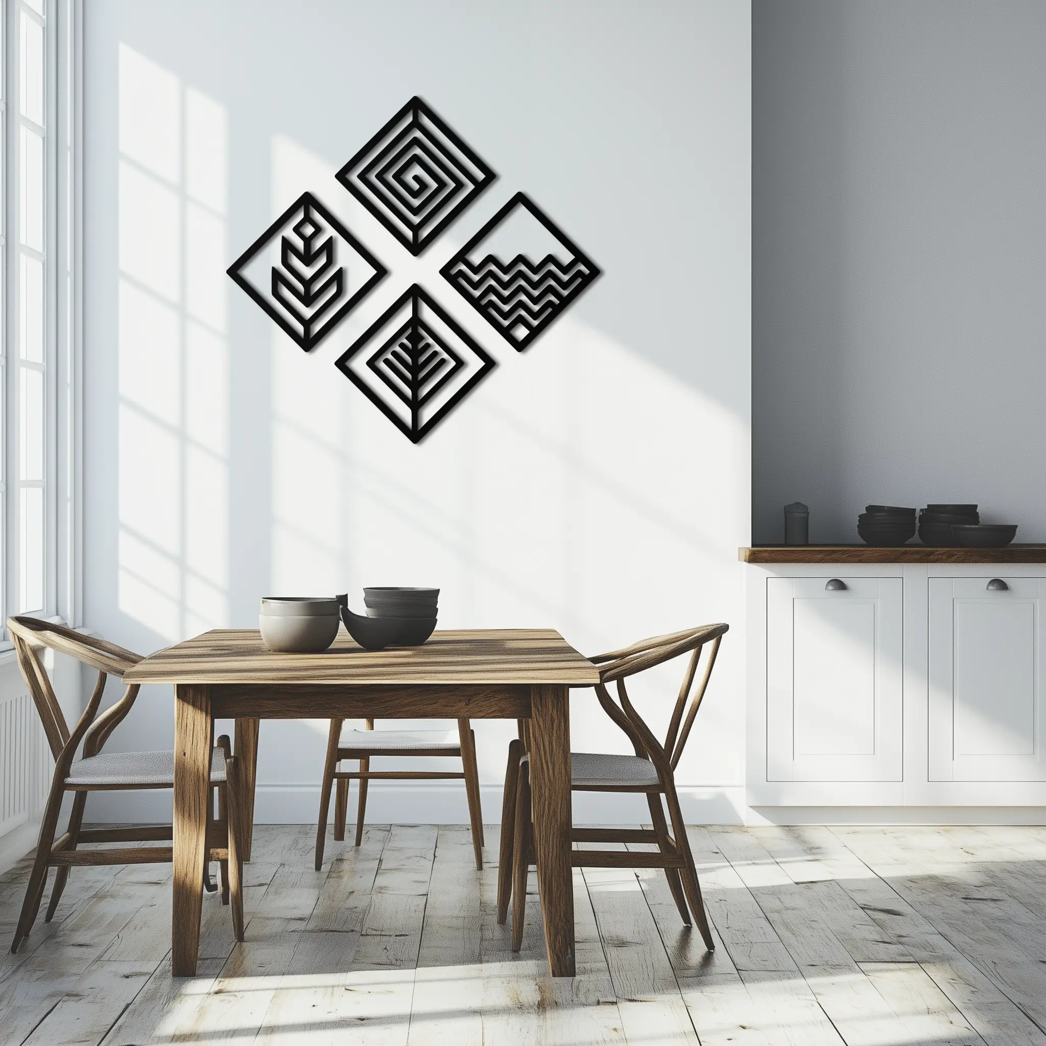 Four Elements Metal Wall Art - Modern Geometric Nature Decor- KAF173 by Enova Art