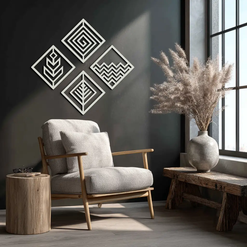 Four Elements Metal Wall Art - Modern Geometric Nature Decor- KAF173 by Enova Art