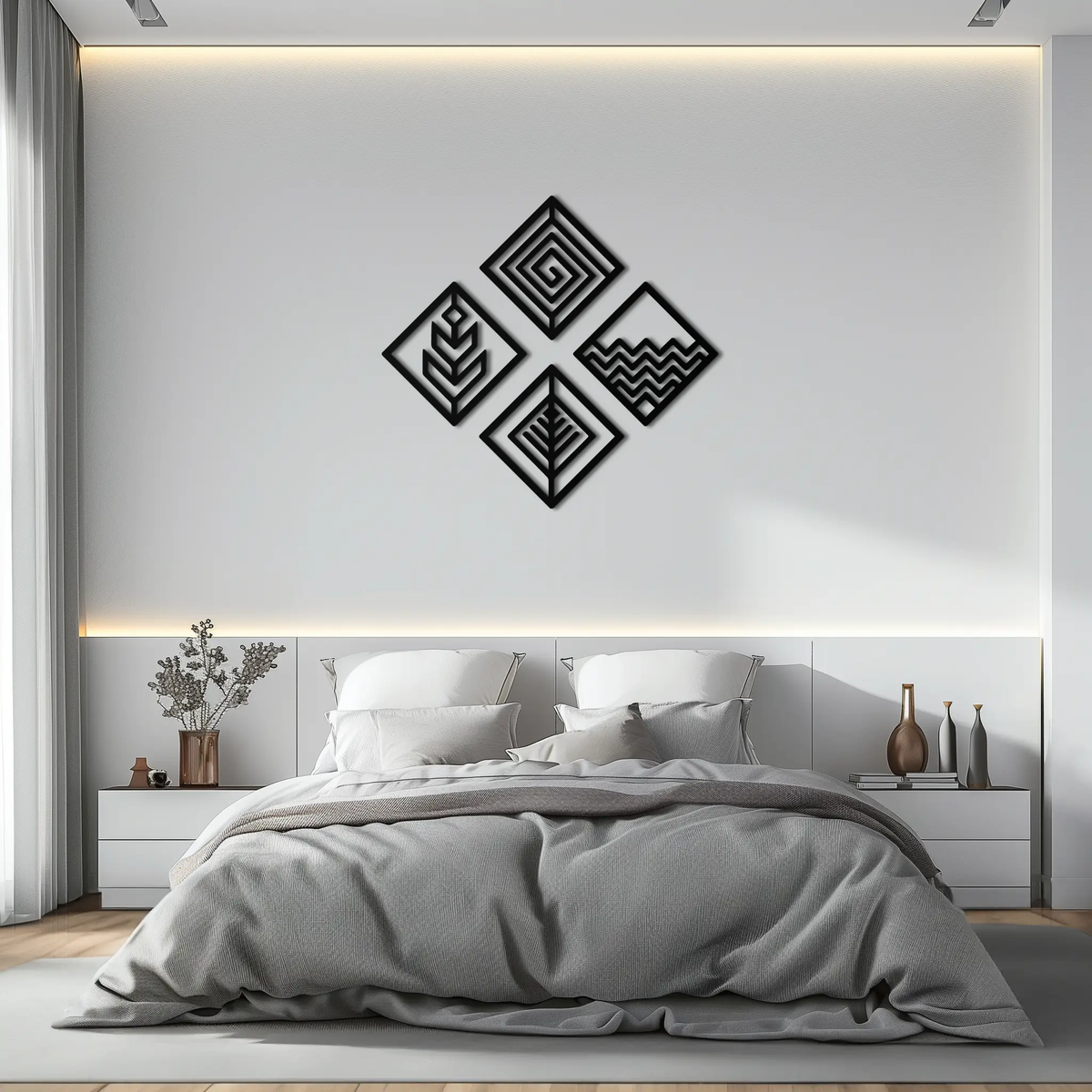 Four Elements Metal Wall Art - Modern Geometric Nature Decor- KAF173 by Enova Art