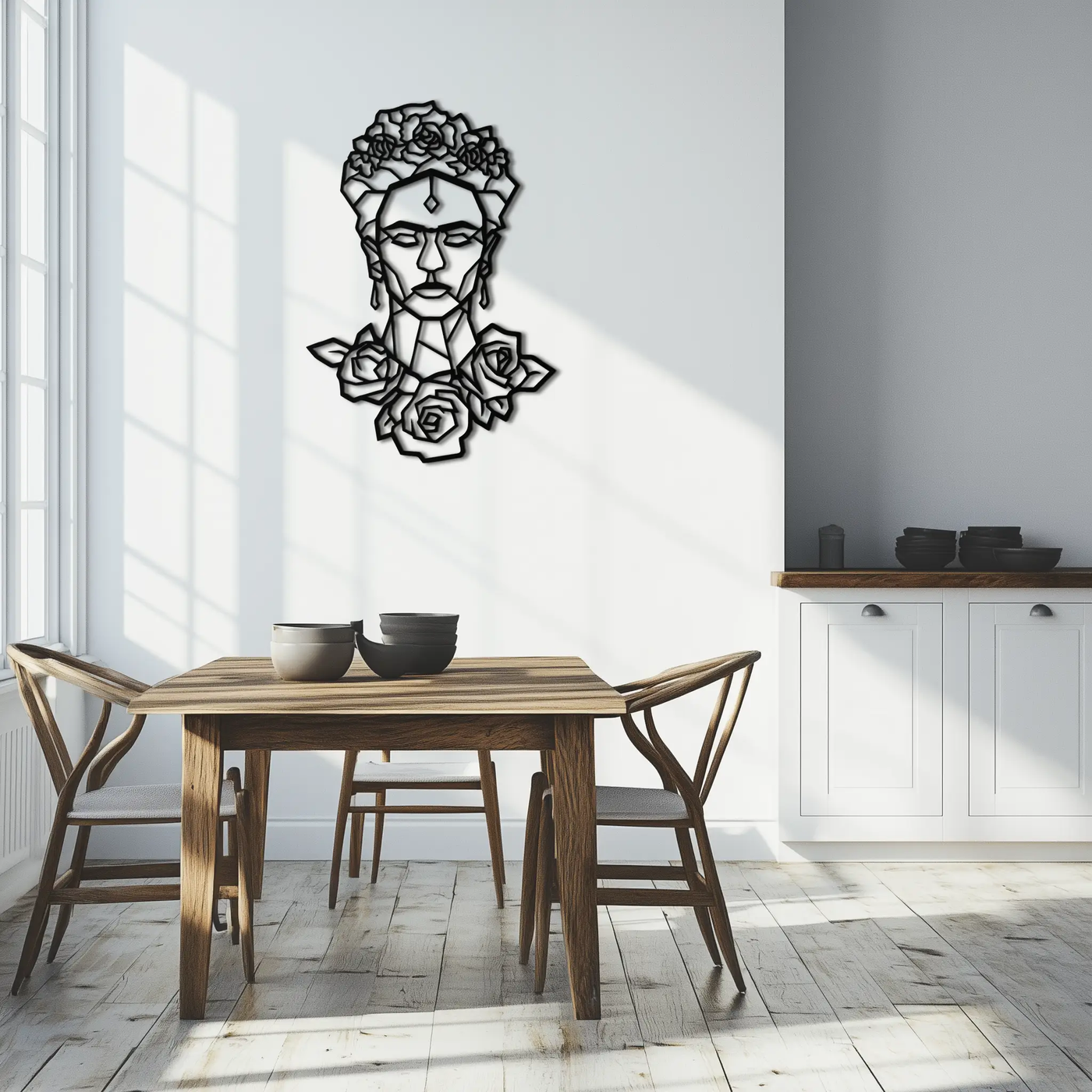 Frida Kahlo Metal Wall Art - Geometric Floral Portrait- KAF174 by Enova Art
