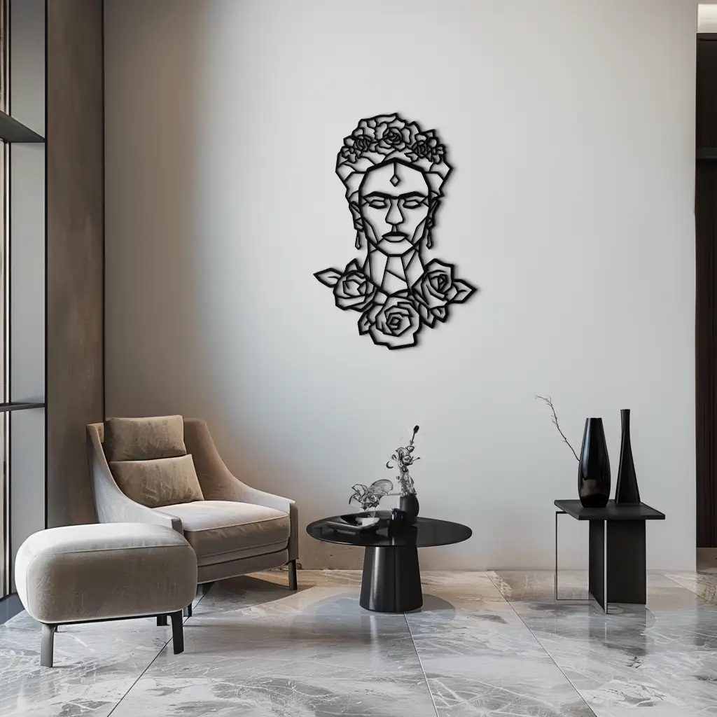 Frida Kahlo Metal Wall Art - Geometric Floral Portrait- KAF174 by Enova Art