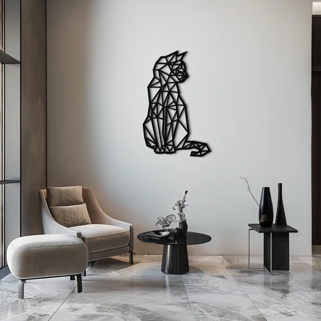 Geometric Cat Metal Wall Art - Modern Feline Home Decor- KAF176 by Enova Art