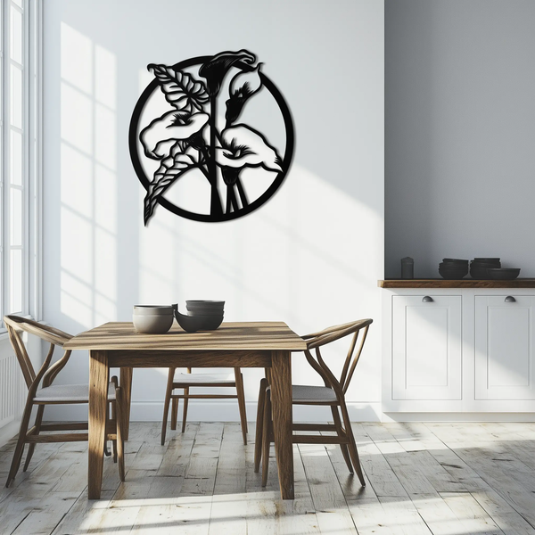 Floral Elegance Metal Wall Art - Modern Circular Flower Decor- KAF177