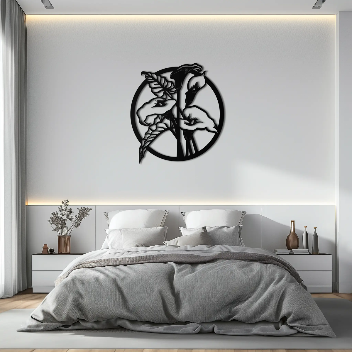 Floral Elegance Metal Wall Art - Modern Circular Flower Decor- KAF177 by Enova Art