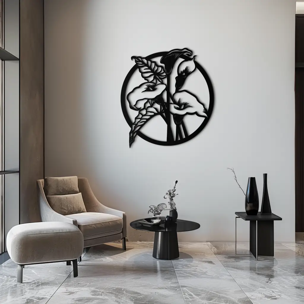 Floral Elegance Metal Wall Art - Modern Circular Flower Decor- KAF177 by Enova Art