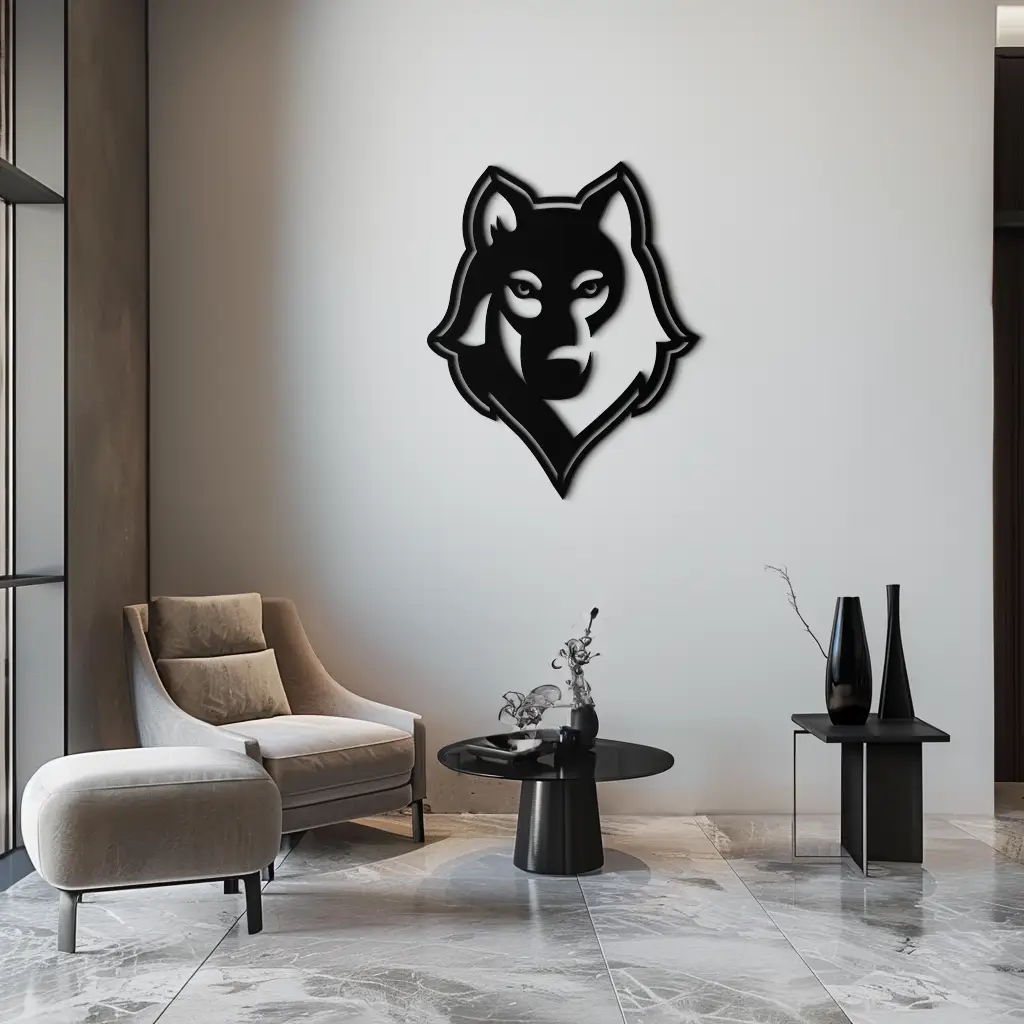 Wolf Metal Wall Art - Geometric Wolf Head Wall Decor- KAF178 by Enova Art