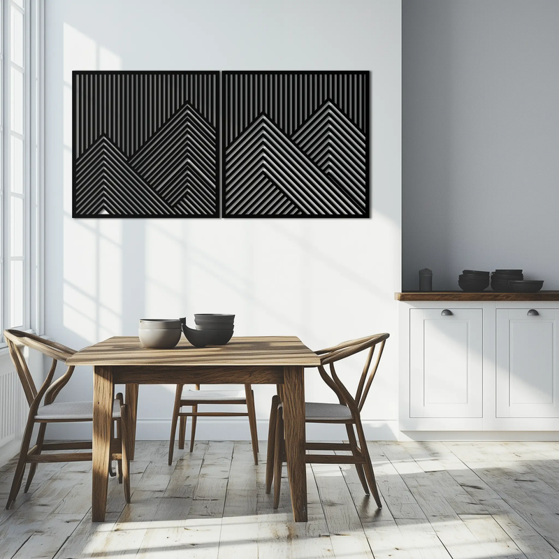Geometric Mountain Landscape Metal Wall Art - Modern Minimalist Decor- KAF188 by Enova Art