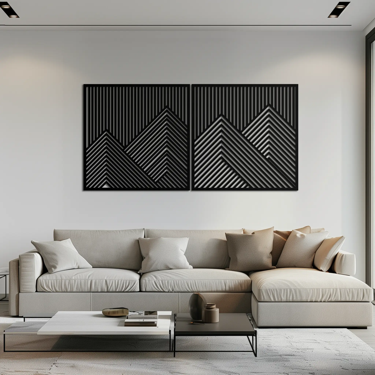 Geometric Mountain Landscape Metal Wall Art - Modern Minimalist Decor- KAF188 by Enova Art