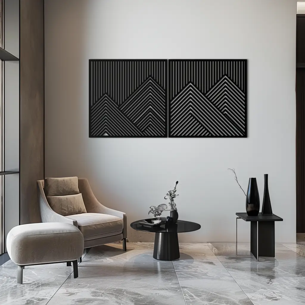 Geometric Mountain Landscape Metal Wall Art - Modern Minimalist Decor- KAF188 by Enova Art