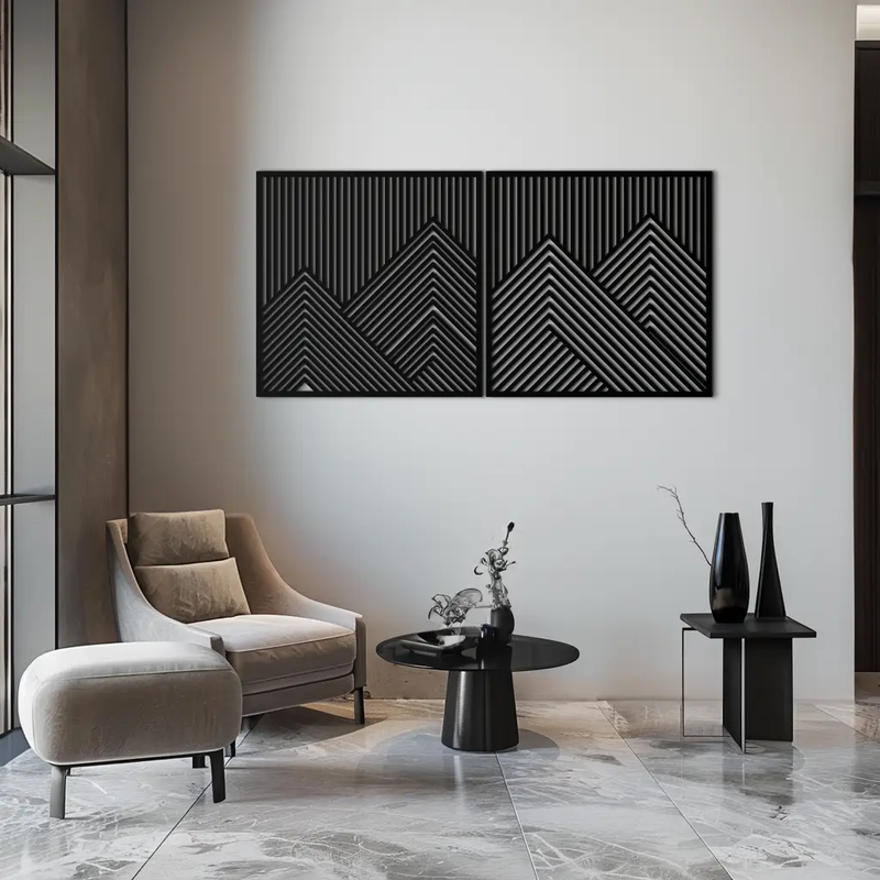 Geometric Mountain Landscape Metal Wall Art - Modern Minimalist Decor- KAF188 by Enova Art