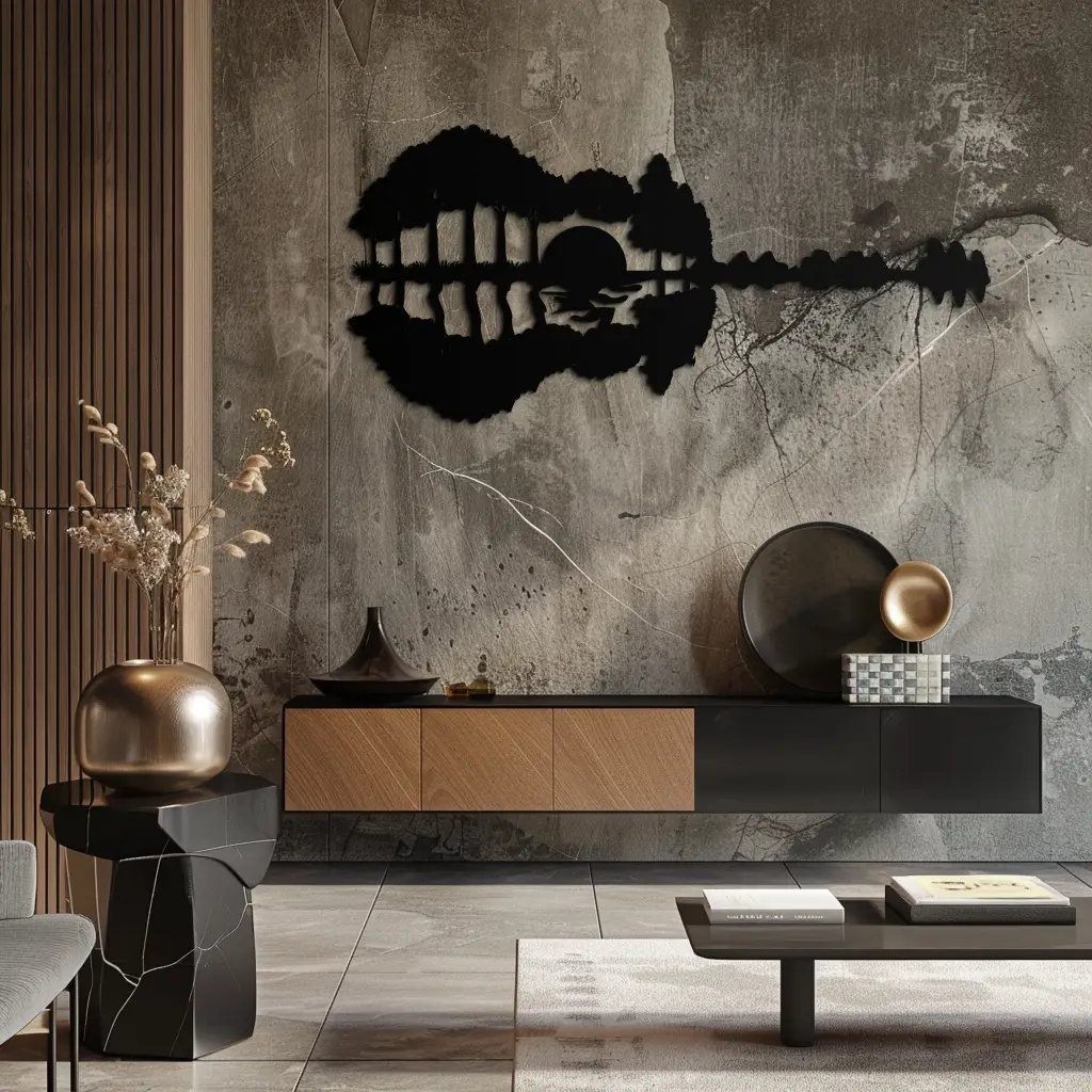 Guitar Landscape Metal Wall Art – Music & Nature Fusion - KAF191 by Enova Art