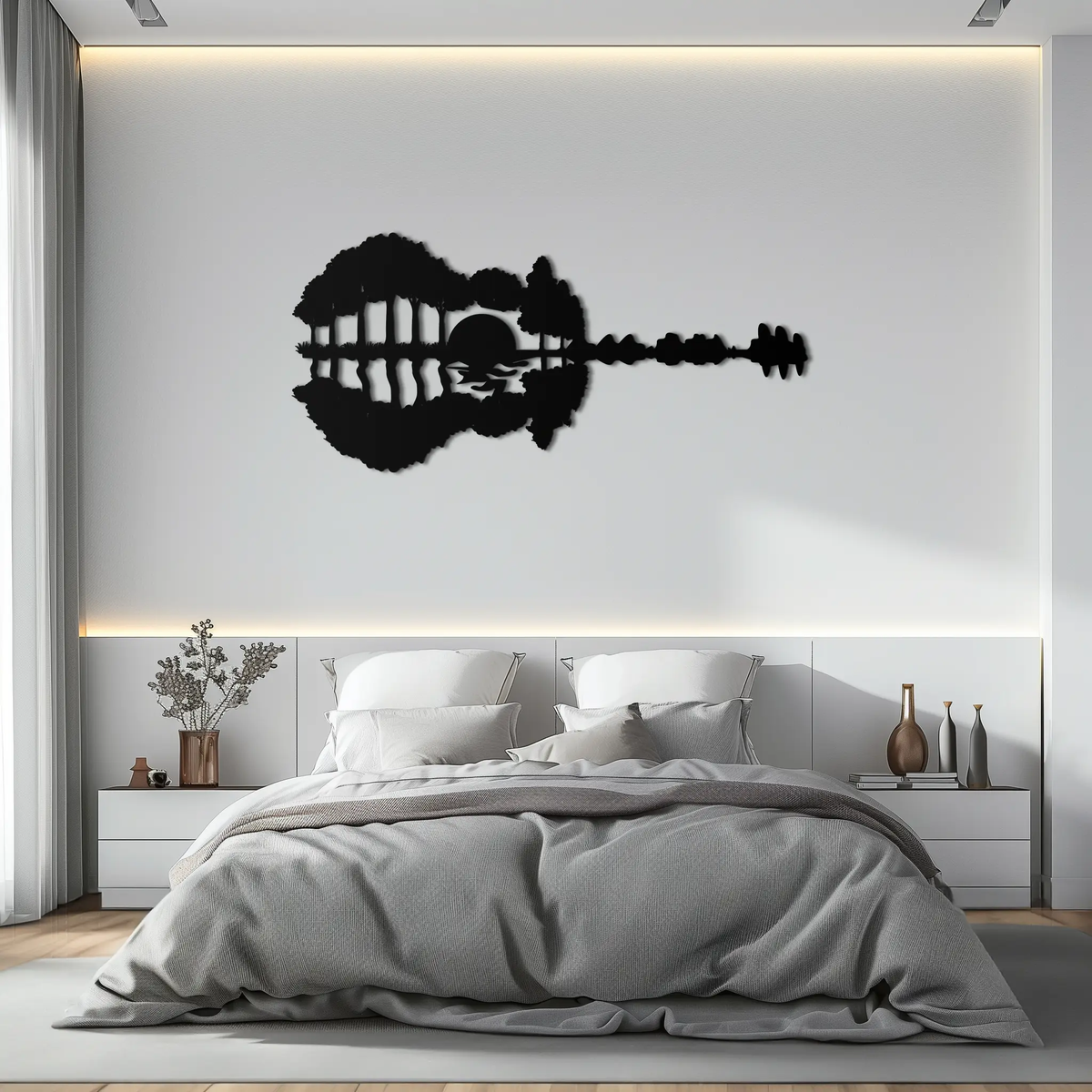 Guitar Landscape Metal Wall Art – Music & Nature Fusion - KAF191 by Enova Art