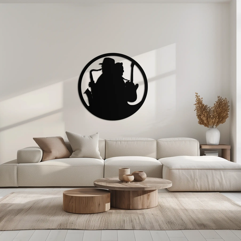 Jazz Musicians Metal Wall Art – Saxophone & Guitar Design - KAF192 by Enova Art