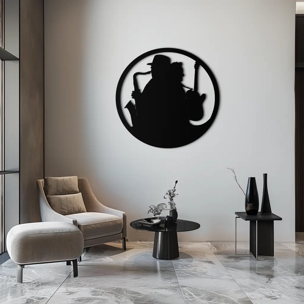 Jazz Musicians Metal Wall Art – Saxophone & Guitar Design - KAF192
